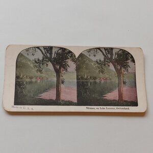 Antique Stereograph Card Vitznau on Lake Lucerne Switzerland BEAUTIFUL